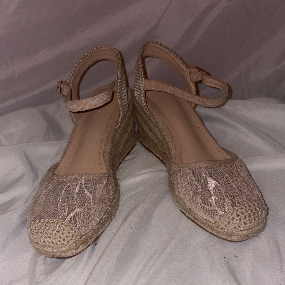 Elegant Beige Espadrille Wedge Sandals